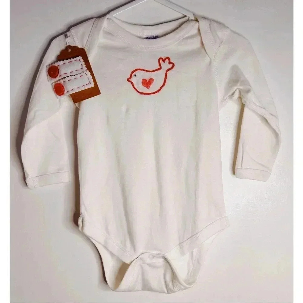 Onesie w Embroidered Chick and Two Felt Barrettes w Vintage Buttons